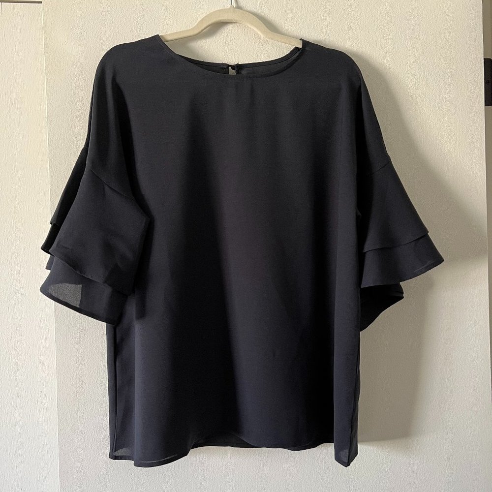 Black Ruffle Sleeve Blouse - XL